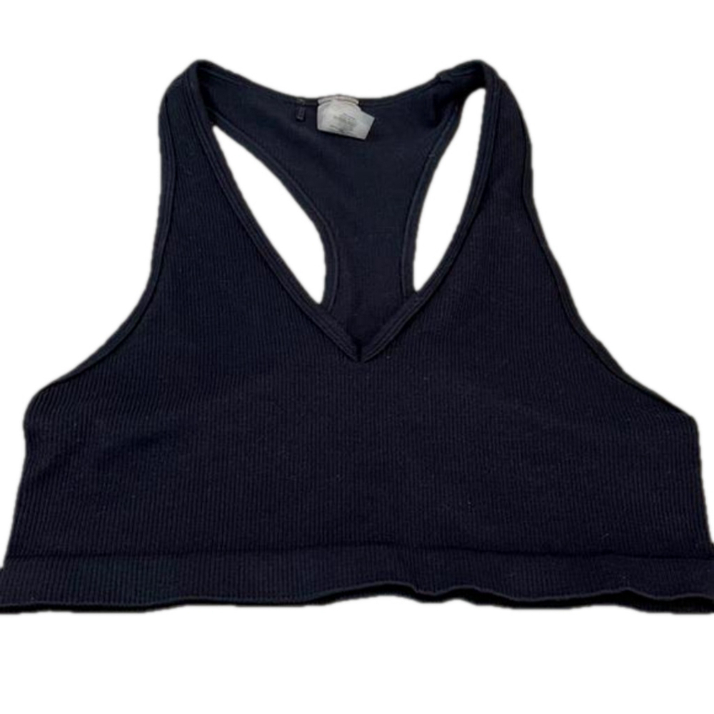 ARITZIA TNA Black Bra Top V Neck Racerback Ribbed Size Medium